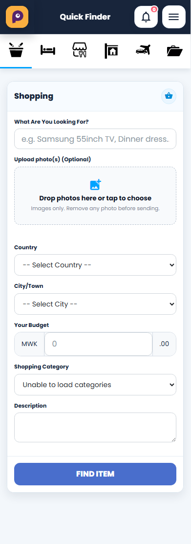 Pezani Quick Finder request form
